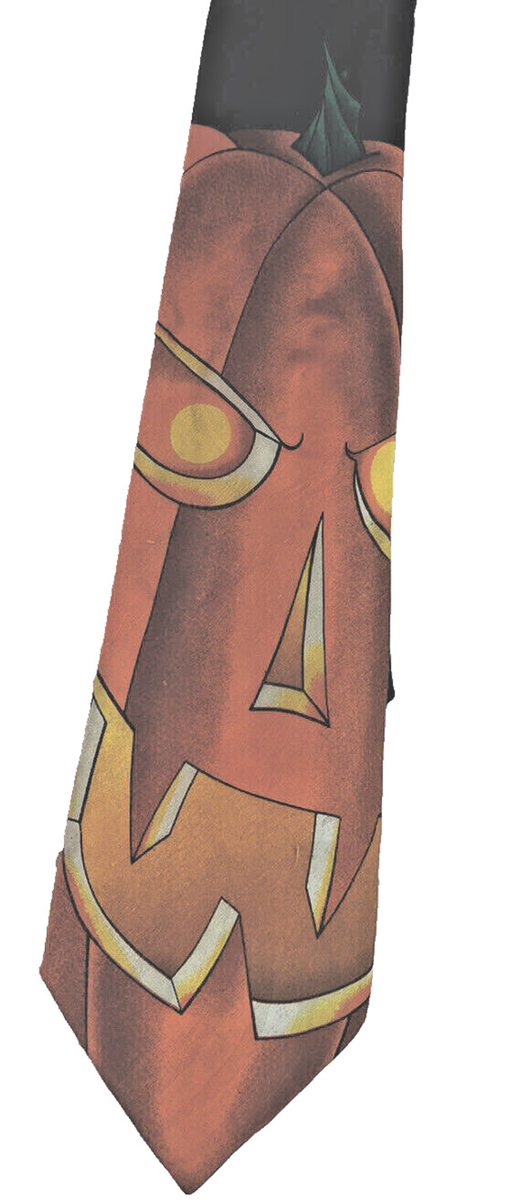 Men's Jack-O-Lantern Pumpkin Face Neck Tie Halloween Wicked Black